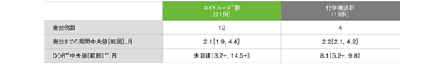 日本人集団における独立判定評価に基づく奏効までの期間及び奏効期間（DOR）の要約（ITT集団）