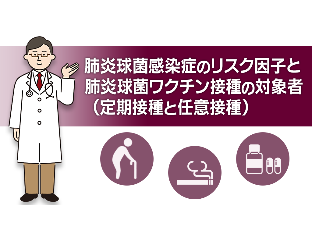 肺炎球菌感染症のリスク因子と肺炎球菌ワクチン接種の対象者（定期接種と任意接種）